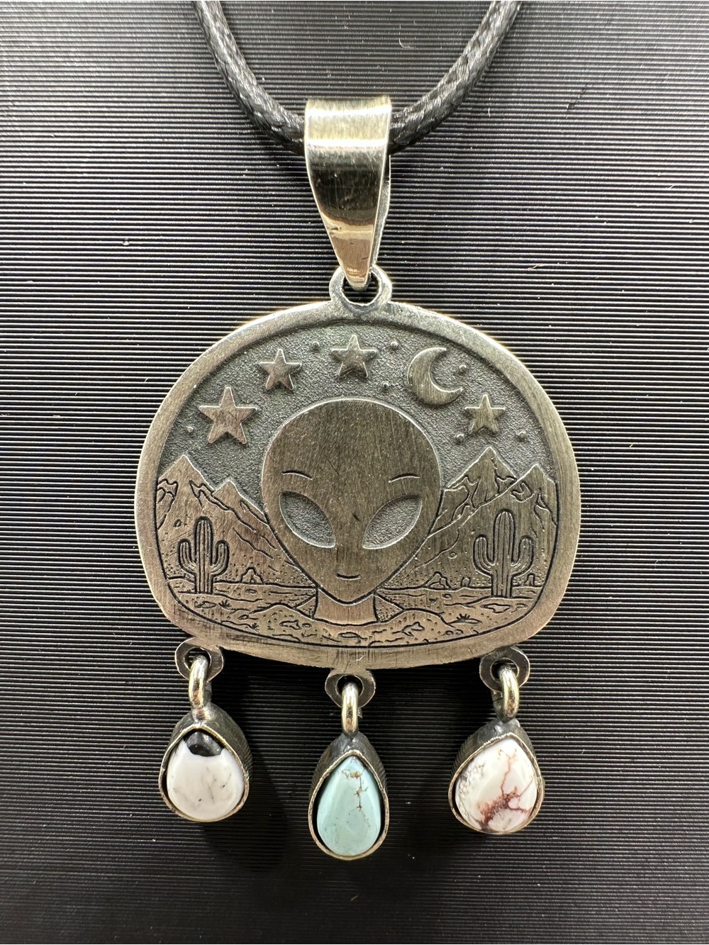 👽 Wild Horse White Buffalo Turquoise Sterling Silver 925 Alien Pendant Handmade